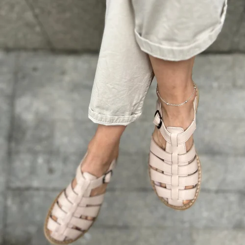 Leather Fisherman Sandals: Beige Closed Toe
