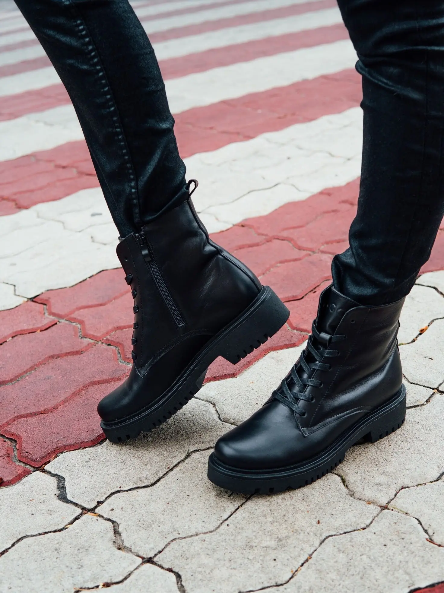 Women’s Black Leather Combat Festival Boots