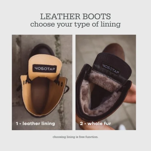 Handmade Brown Leather Boots Vintage Lace Up Fur