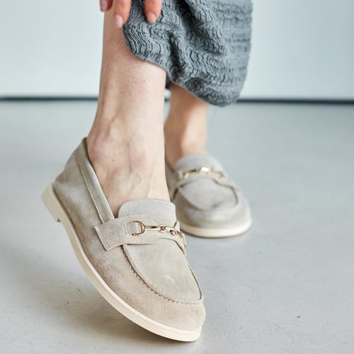Minimalist Suede Loafers Handmade Leather Moccasins Soft Beige