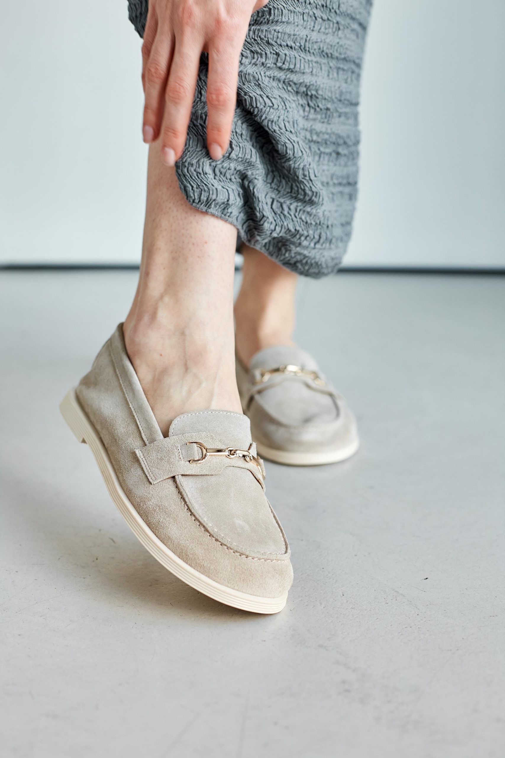 Minimalist Suede Loafers Handmade Leather Moccasins Soft Beige