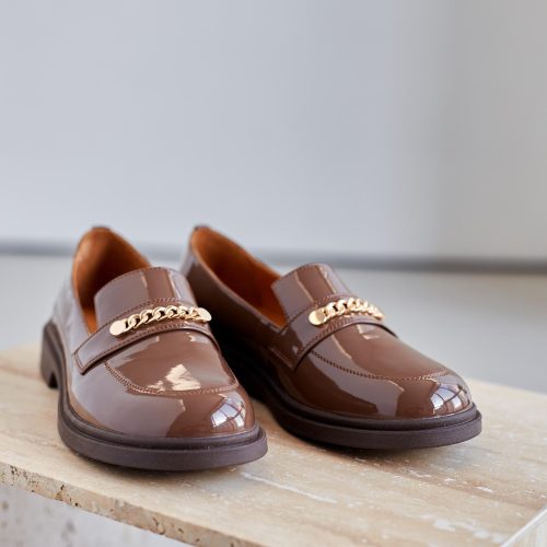 Brown Patent Loafers Women S With Gold Chain