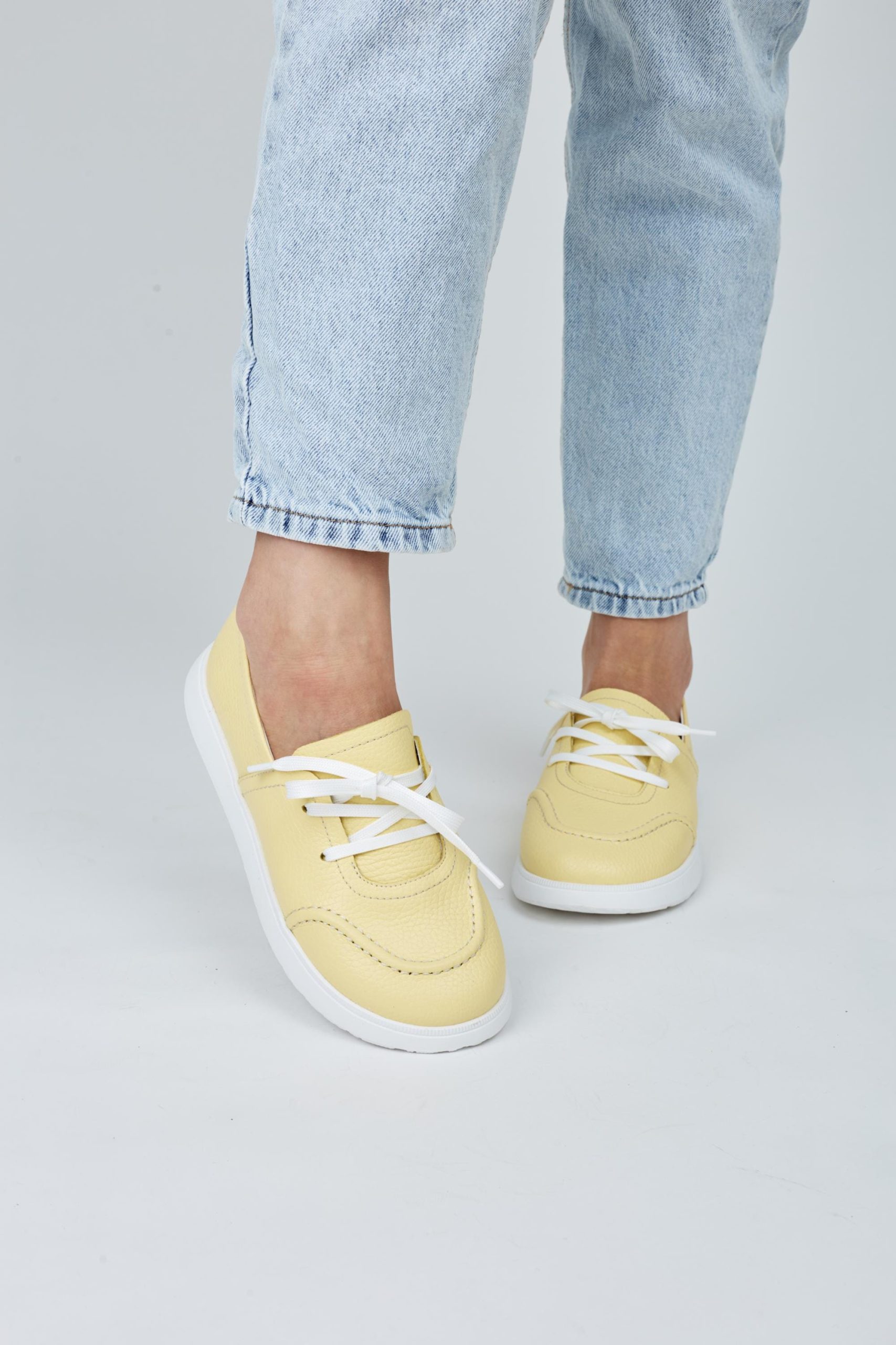 Lemon Color Stylish Keds Yellow Leather Women Sneakers