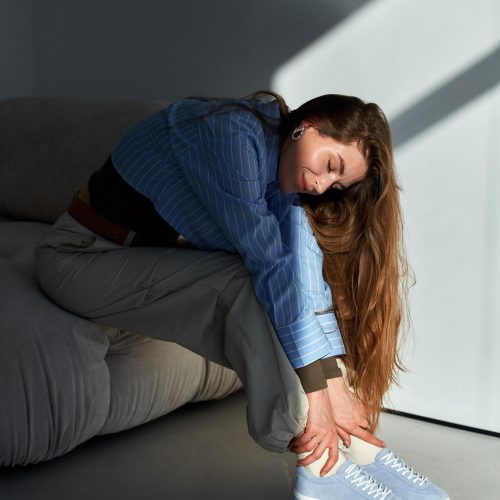 Light Blue Leather Sneakers For Women Casual Suede