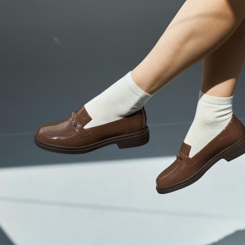 Brown Patent Loafers Women S With Gold Chain