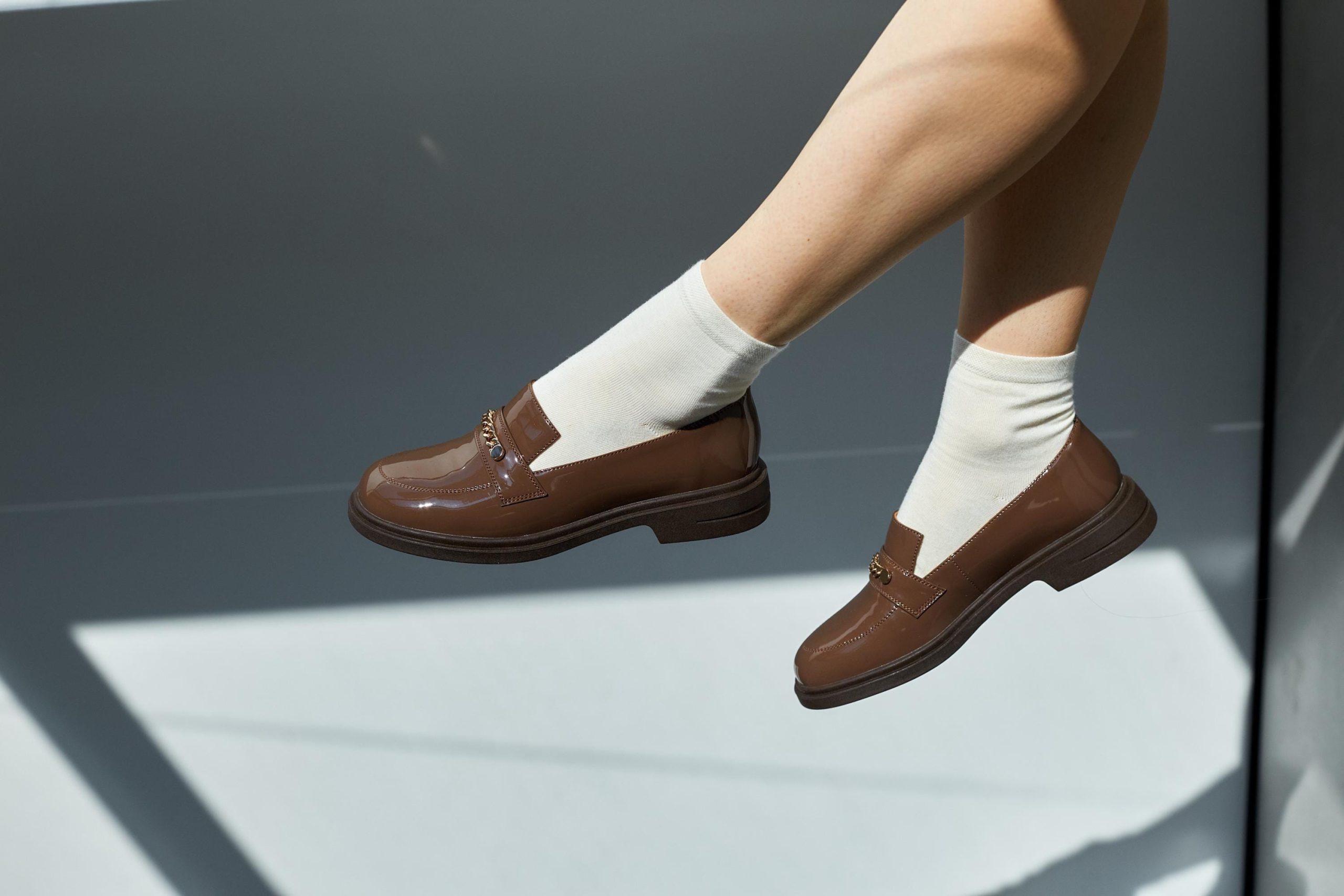 Brown Patent Loafers Women S With Gold Chain