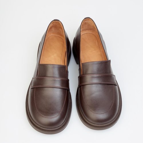 Brown Leather Loafers For Women Handmade Flat Slip