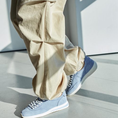 Light Blue Leather Sneakers For Women Casual Suede