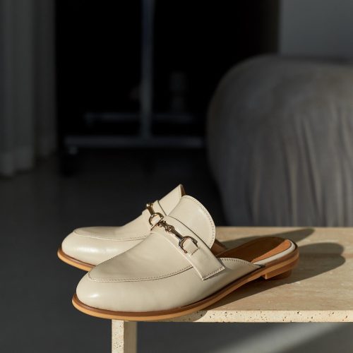 Beige Leather Women's Mules Backless Flat Shoes Casual