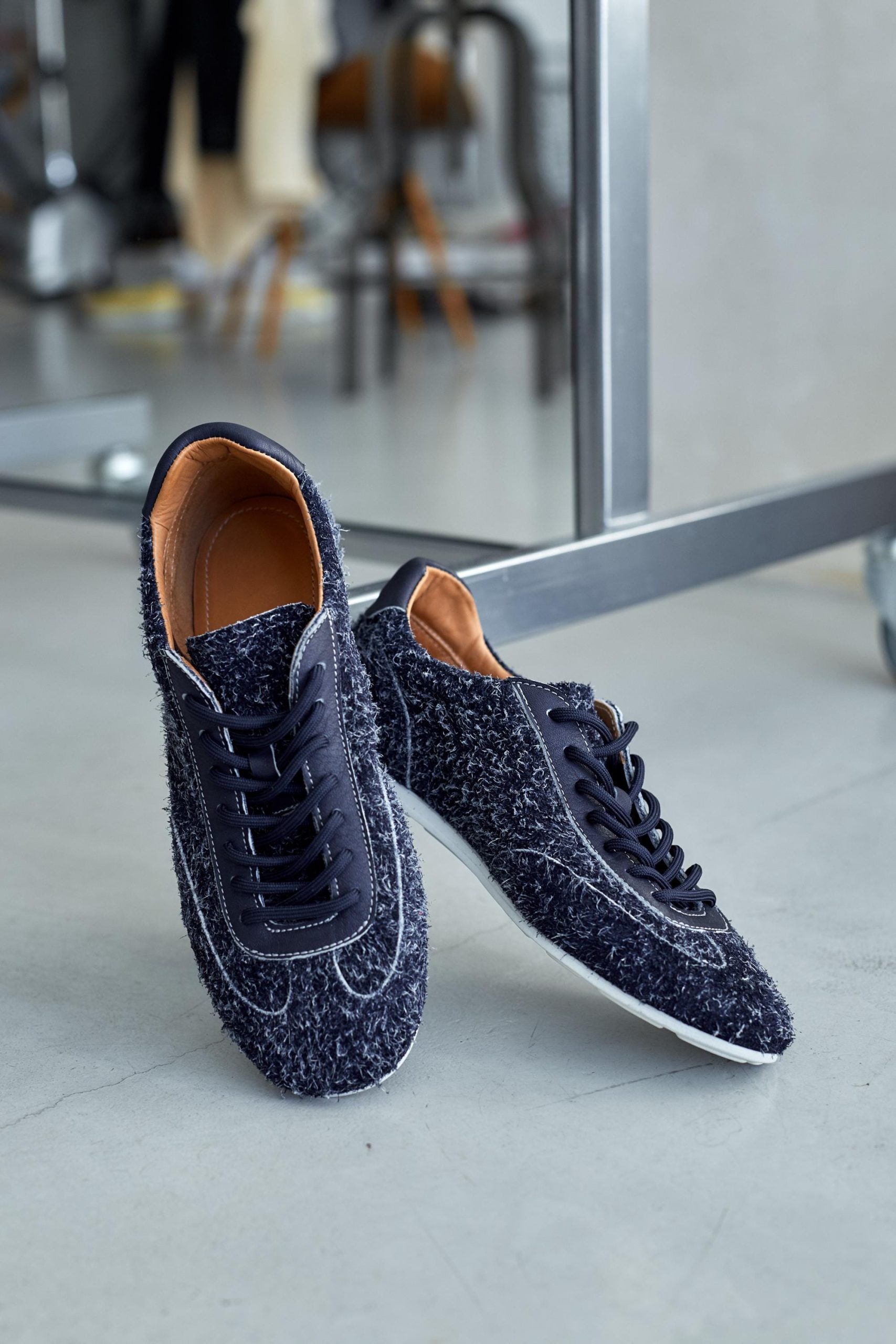 Women's Suede Leather Sneakers Natural Lining Navy Blue