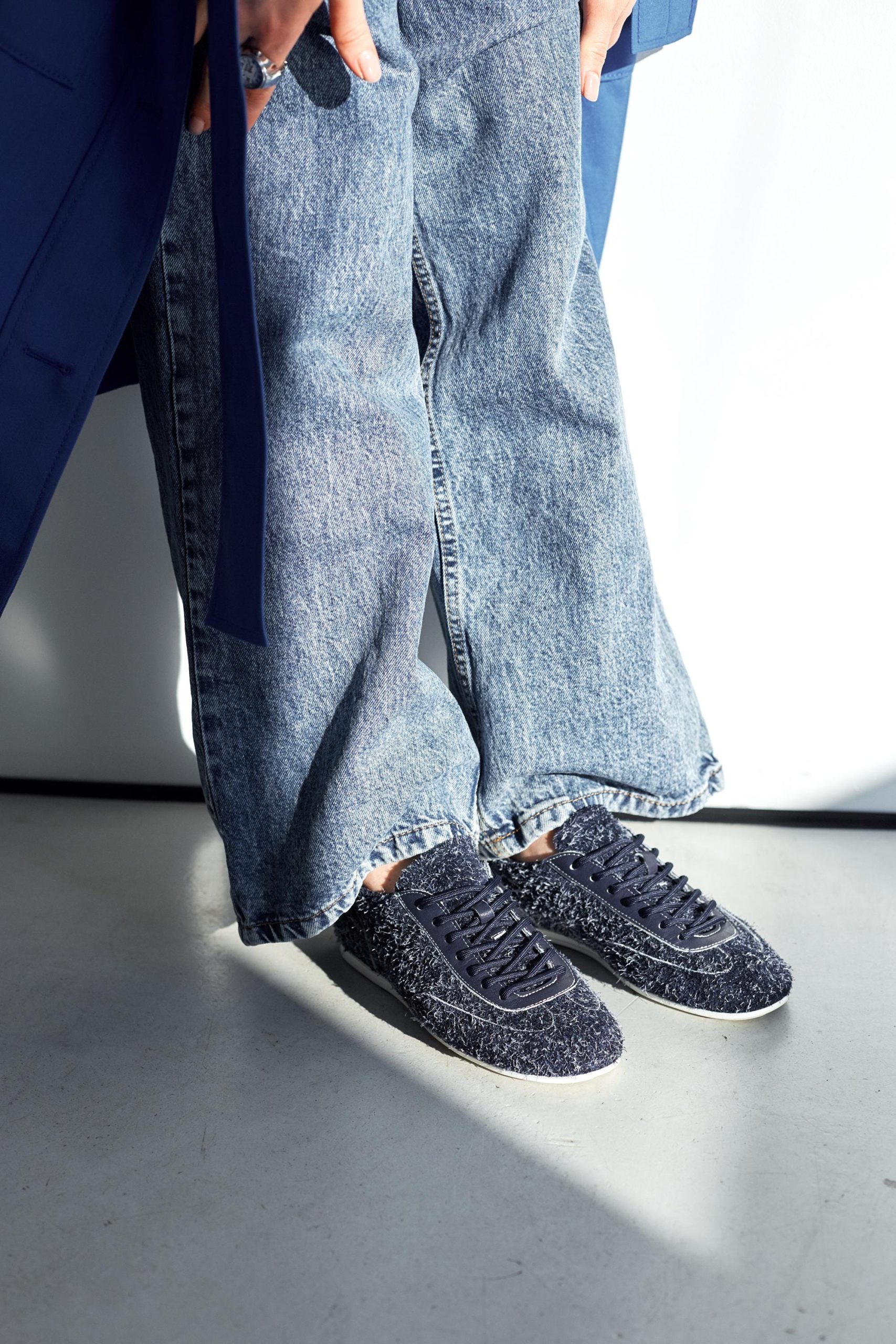 Women's Suede Leather Sneakers Natural Lining Navy Blue