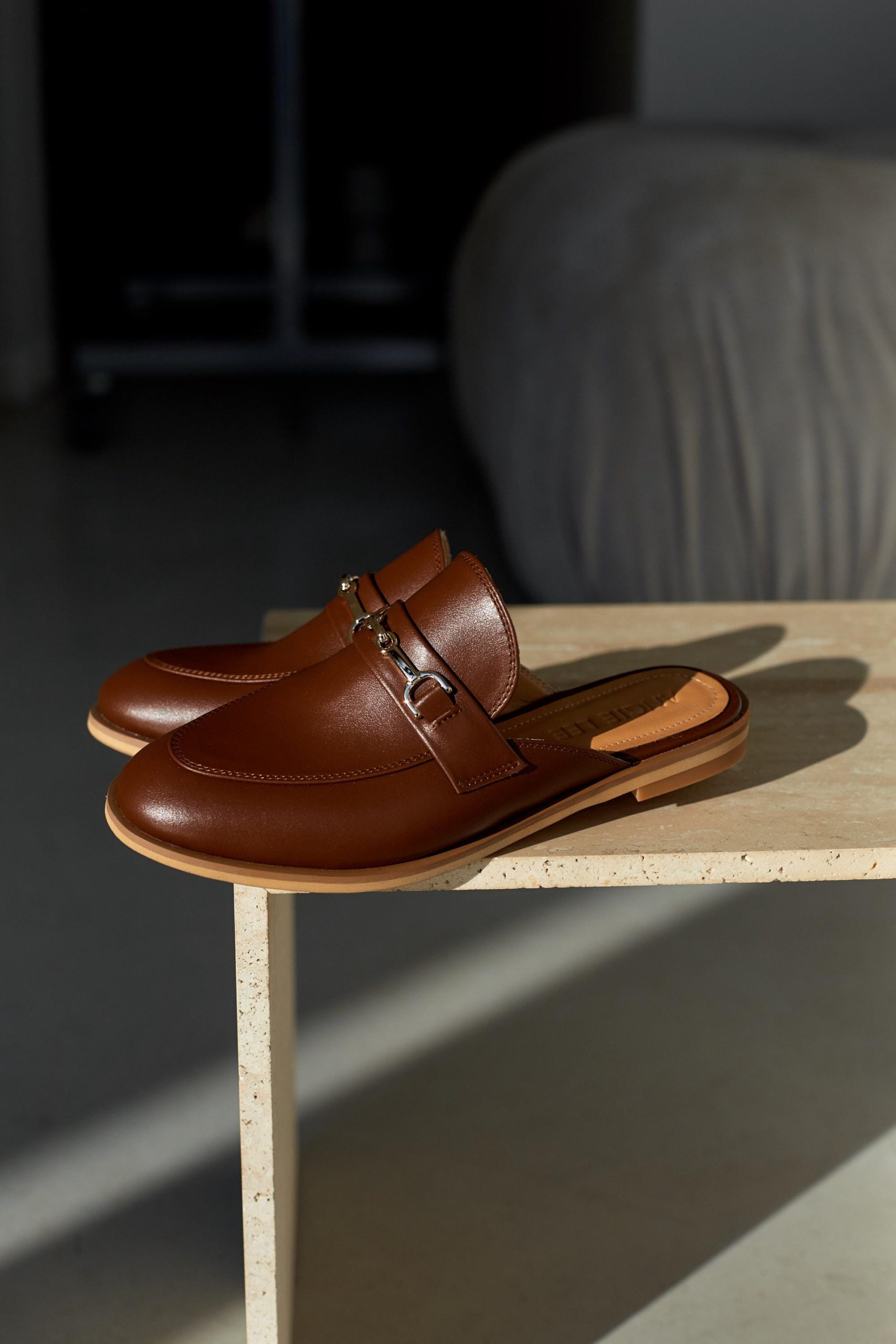 Women S Backless Loafers Beige Leather Mules With