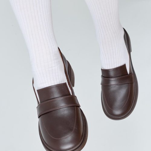 Brown Leather Loafers For Women Handmade Flat Slip