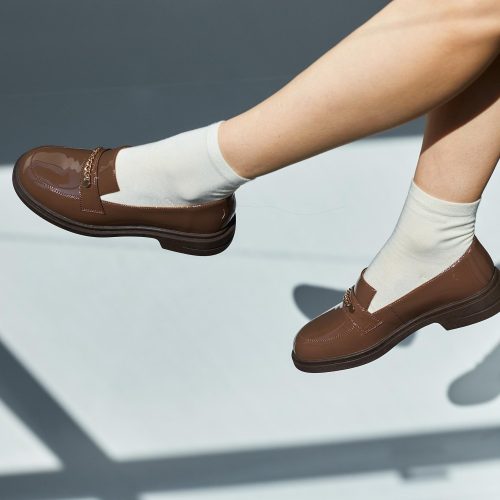 Brown Patent Loafers Women S With Gold Chain