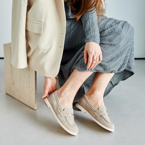 Minimalist Suede Loafers Handmade Leather Moccasins Soft Beige