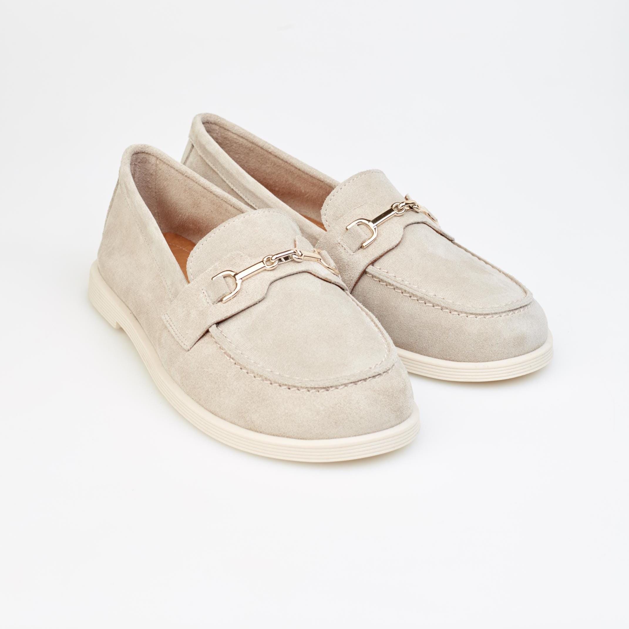 Minimalist Suede Loafers Handmade Leather Moccasins Soft Beige