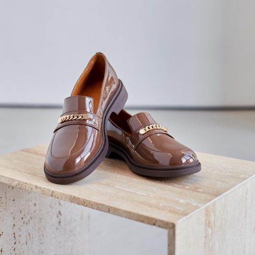Brown Patent Loafers Women S With Gold Chain