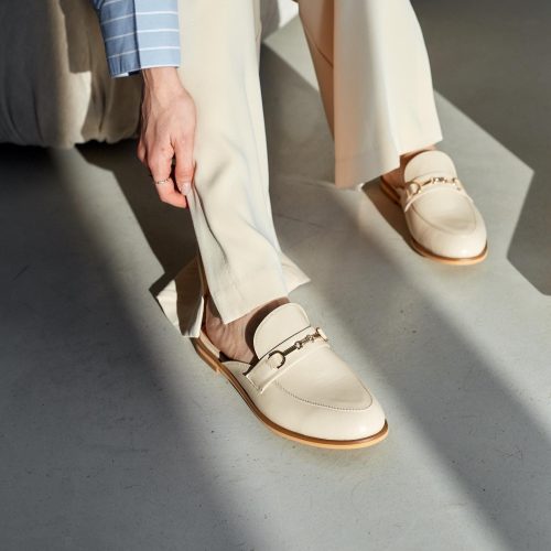 Women S Backless Loafers Beige Leather Mules With